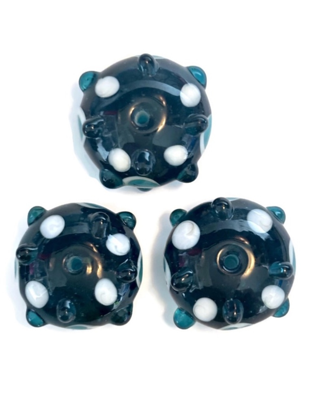 As Low As $2 Transparent Teal Handmade Lampwork Artisan Rondelle Beads 3pcs - Picture 1 of 2